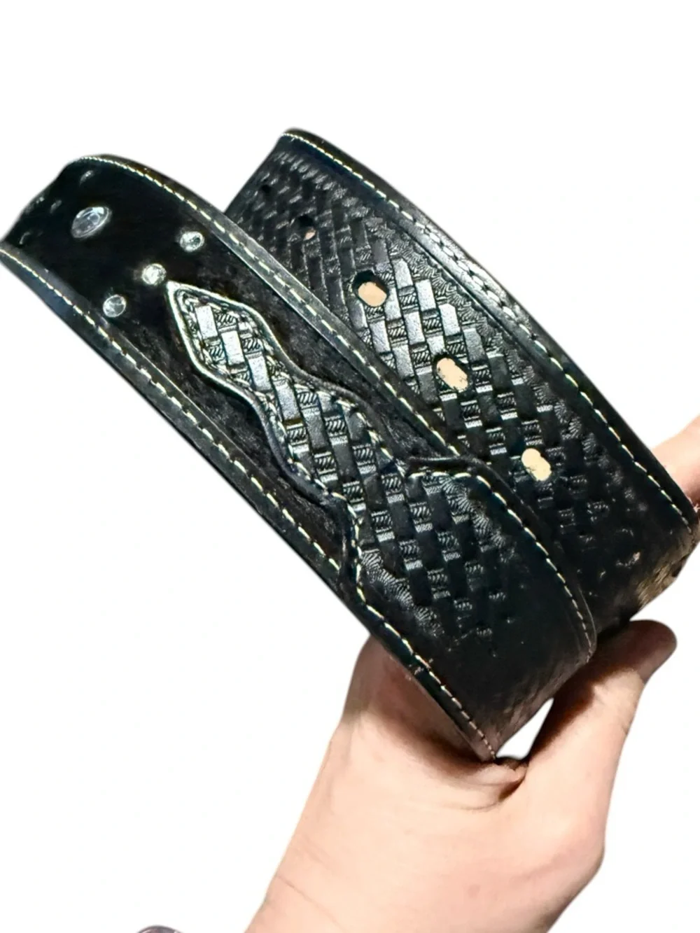 Black Rhinestone Western Belt removable Crystal Buckle faux fur woven‎ leather